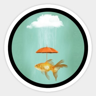 Under a Cloud - Cloud, Rain Umbrella Goldfish Sticker